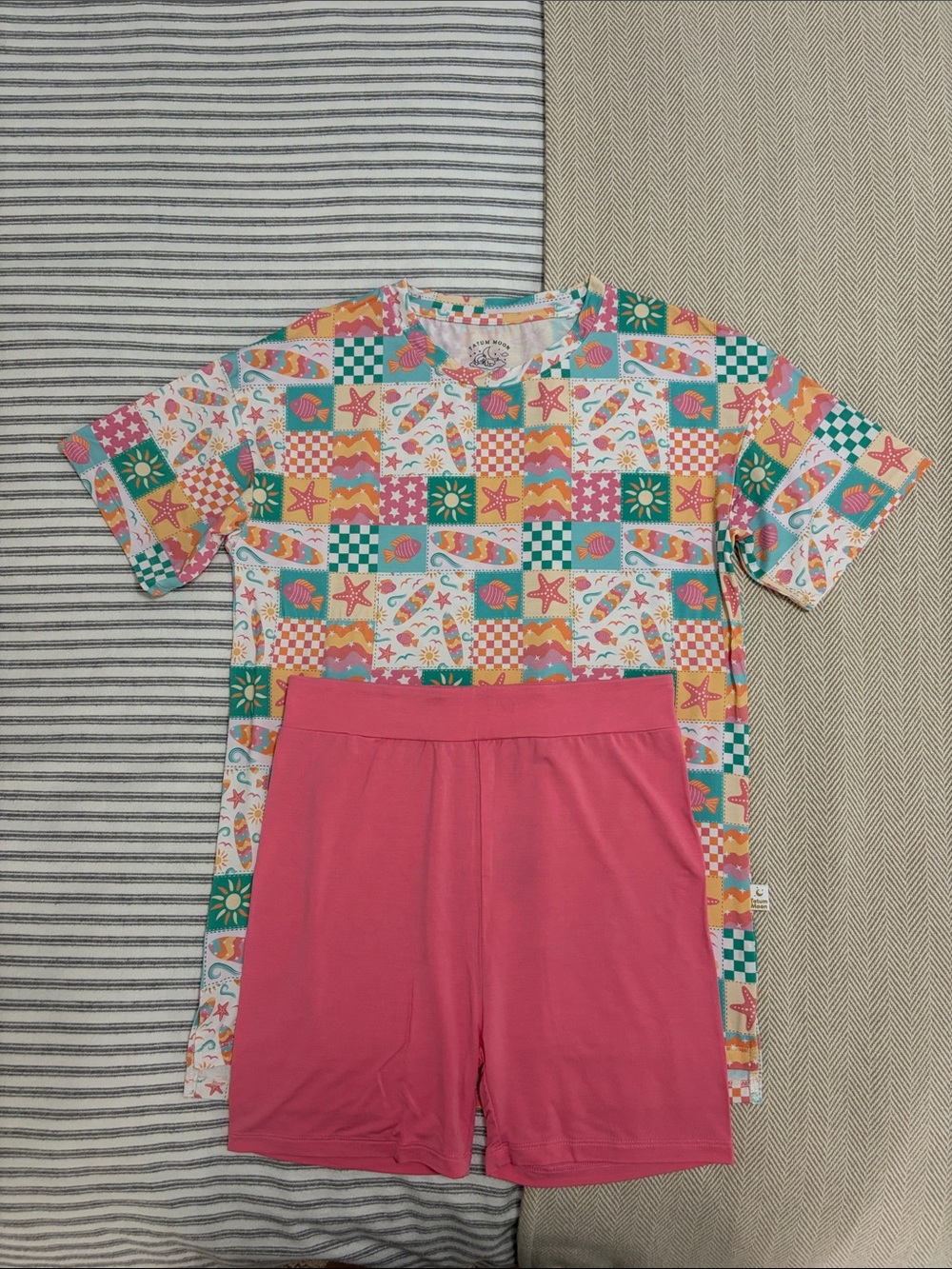 Tatum Moon Bamboo T-Shirt and Biker Shorts Set Pink Summer Beach Girls 12/14